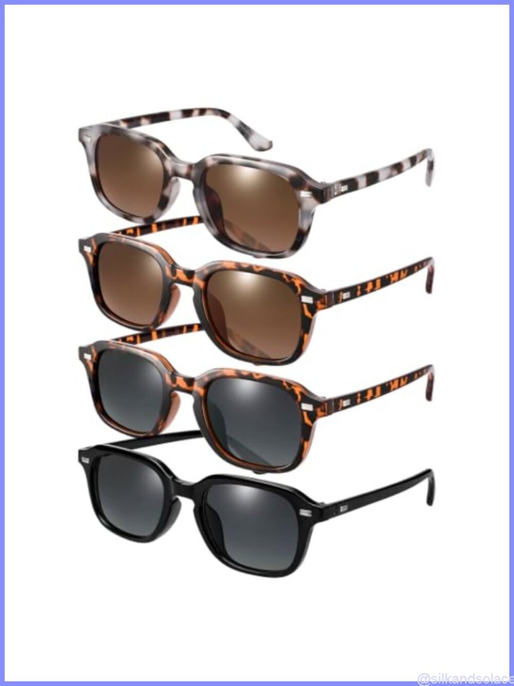 Polarized Retro Rectangle Sunglasses 4 Pairs UV400 Lightweight PC Full Frame